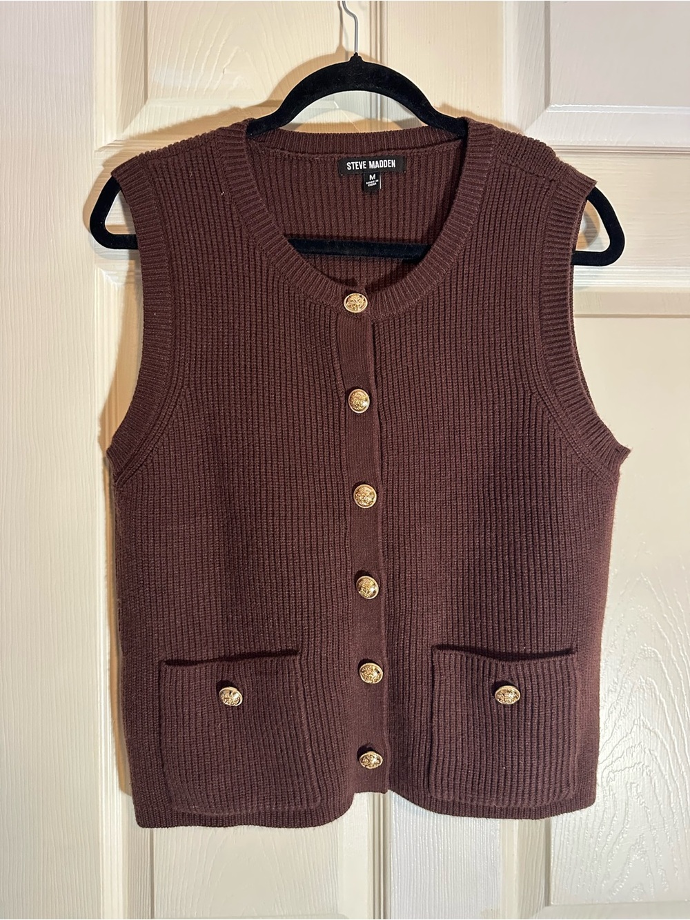 Steve Madden Chocolate Brown Ribbed Button-Front Knit Vest